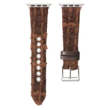 Genuine Cow Leather and Wool Strap Apple Watch Series 10 42mm - Chestnut