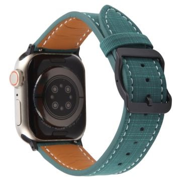 Watch Band Apple Watch Series 10 42mm Checkered Pattern Day-Shaped Buckle Leather Strap - Green