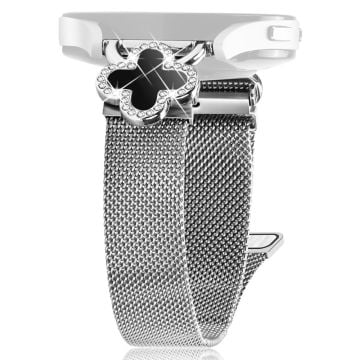 Garminactive 5 / vivoactive 5 Milanese Band Metal Magnetic Watch Strap Clover Decor, Size: L - Silver  /  Black