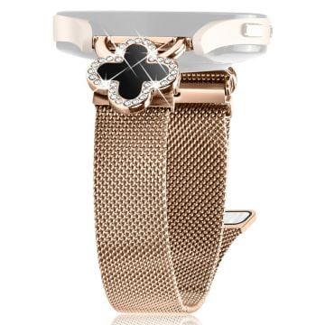 Garminactive 5 / vivoactive 5 Milanese Band Clover Decor Electroplated Stainless Steel Strap, Size: L - Rose Gold  /  Black