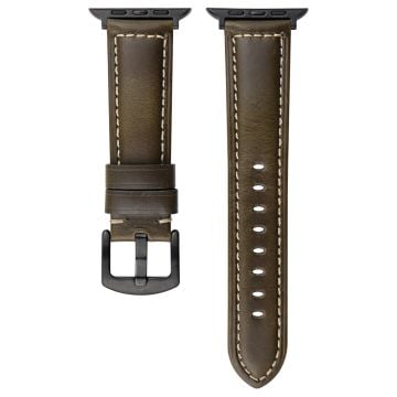 Watch Band Apple Watch Series 10 42mm Genuine Cow Leather Strap - Dark Brown