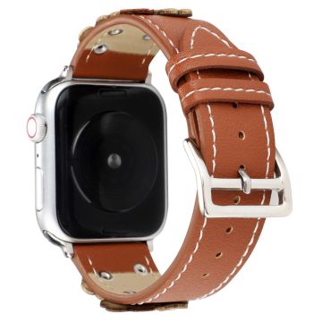 Watch Band Apple Watch Series 10 42mm Floral Leather Strap - Brown