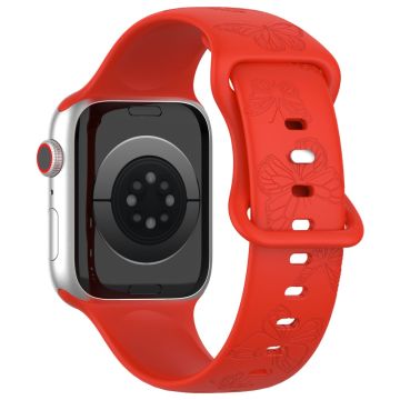 KALEBOL Butterfly Imprint Watch Strap Apple Watch Series 10 42mm Silicone Wrist Band - Red