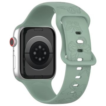 KALEBOL Butterfly Imprint Watch Strap Apple Watch Series 10 42mm Silicone Wrist Band - Olive Green