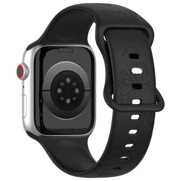 KALEBOL Butterfly Imprint Watch Strap Apple Watch Series 10 42mm Silicone Wrist Band - Black