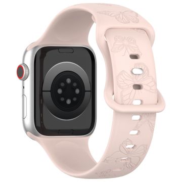 KALEBOL Butterfly Imprint Watch Strap Apple Watch Series 10 42mm Silicone Wrist Band - Light Pink