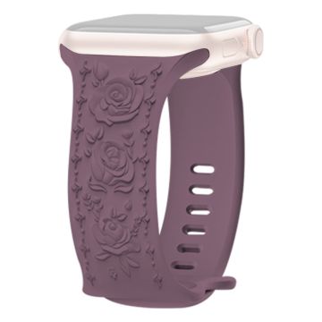 KALEBOL Rose Embossed Watch Strap Apple Watch Series 10 42mm Silicone Band - Smoke Purple