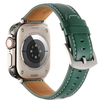 KALEBOL Genuine Cow Leather Watch Strap Apple Watch Series 10 42mm Flat Texture Band - Green