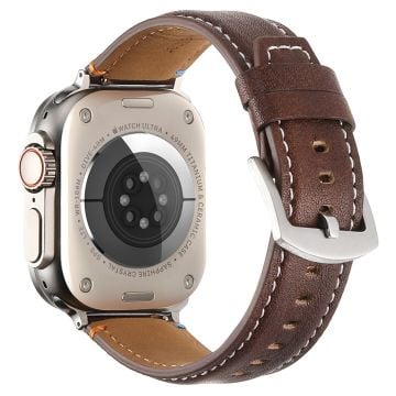 KALEBOL Genuine Cow Leather Watch Strap Apple Watch Series 10 42mm Wrist Band - Crazy Horse Texture Coffee