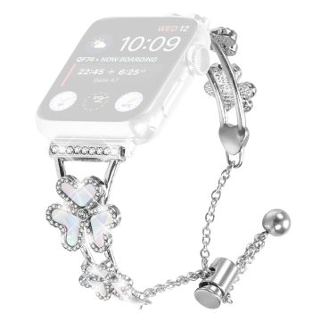 Metal Band Apple Watch Series 10 42mm Heart Clover Decor Watch Strap - Silver