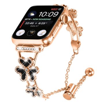 Metal Band Heart Clover Decor Apple Watch Series 10 42mm Watch Bracelet - Rose Gold