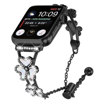 Metal Band Heart Clover Decor Apple Watch Series 10 42mm Watch Bracelet - Black