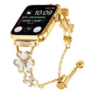 Metal Band Heart Clover Decor Apple Watch Series 10 42mm Watch Bracelet - Gold