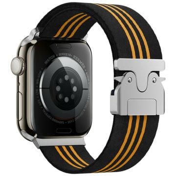 KALEBOL Nylon Watch Band Apple Watch Series 10 42mm Parachute Buckle Strap - Black+Orange / Three Stripes