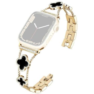 KALEBOL Metal Watch Band Apple Watch Series 10 42mm Rhinestone Clover Zinc Alloy Strap - Gold