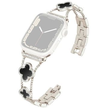 KALEBOL Metal Watch Band Apple Watch Series 10 42mm Rhinestone Clover Zinc Alloy Strap - Starlight