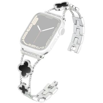 KALEBOL Metal Watch Band Apple Watch Series 10 42mm Rhinestone Clover Zinc Alloy Strap - Silver