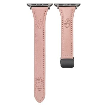 Leather Strap Apple Watch Series 10 42mm Watch Band Cartoon Cat Design - Pink