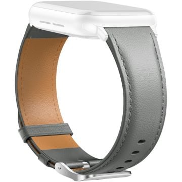 Leather Band Apple Watch Series 10 42mm Pointed Tail Strap Silver Buckle - Grey