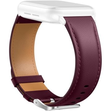 Leather Band Apple Watch Series 10 42mm Pointed Tail Strap Silver Buckle - Wine Red