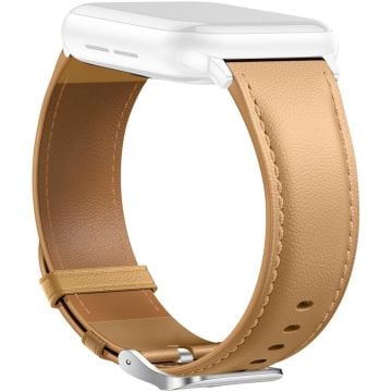 Leather Band Apple Watch Series 10 42mm Pointed Tail Strap Silver Buckle - Camel