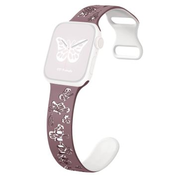 KALEBOL Dual Color Silicone Strap Apple Watch Series 10 42mm Butterfly Buckle Watchband - Smoke Purple + White