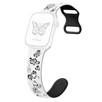 KALEBOL Dual Color Silicone Strap Apple Watch Series 10 42mm Butterfly Buckle Watchband - White + Black