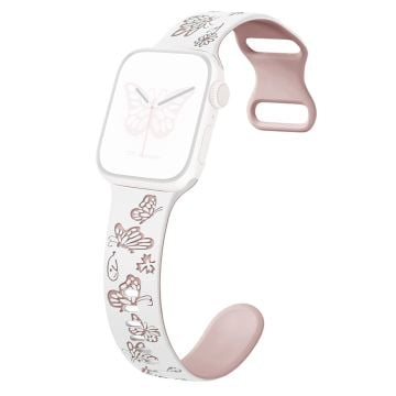 KALEBOL Dual Color Silicone Strap Apple Watch Series 10 42mm Butterfly Buckle Watchband - White + Pink