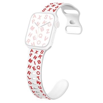 KALEBOL Alphabet Letter Silicone Strap Apple Watch Series 10 42mm Epoxy Watch Band - White + Red