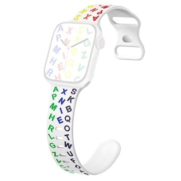 KALEBOL Alphabet Letter Silicone Strap Apple Watch Series 10 42mm Epoxy Watch Band - White + Multi-color