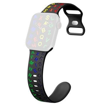 KALEBOL Alphabet Letter Silicone Strap Apple Watch Series 10 42mm Epoxy Watch Band - Black + Multi-color