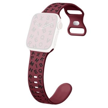 KALEBOL Alphabet Letter Silicone Strap Apple Watch Series 10 42mm Epoxy Watch Band - Wine Red + Black