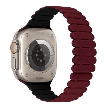 KALEBOL Magnetic Silicone Band Apple Watch Series 10 42mm Bamboo Joint Watch Strap - Wine Red + Black