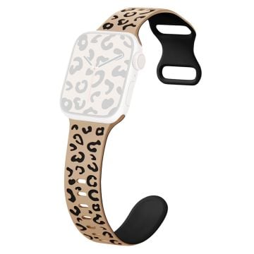 KALEBOL Leopard Silicone Band Apple Watch Series 10 42mm Dual Color Strap - Milk Tea + Black