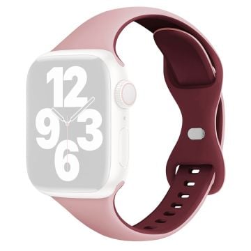 KALEBOL Silicone Strap Apple Watch Series 10 42mm Butterfly Buckle Watch Band - Pink + Wine Red