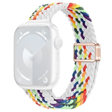 KALEBOL Braided Watch Strap Apple Watch Series 10 42mm Magnetic Nylon Sport Wristbands - White Rainbow