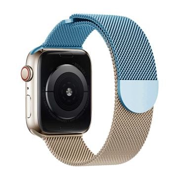 KALEBOL Milanese Magnetic Band Apple Watch Series 10 42mm Stainless Steel Gradient Strap - Blue + Rose Gold