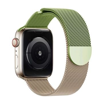 KALEBOL Milanese Magnetic Band Apple Watch Series 10 42mm Stainless Steel Gradient Strap - Green + Rose Gold