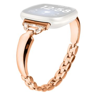 Rhinestone Dekor D-Formad Koppar Armband Rem för Fitbit Versa 4/Sense 2 - Roséguld