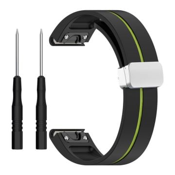 Garmin Fenix 7S / 6S / 5S Magnetiskt klockarmband 20 mm dubbelfärgat silikonarmband med silverspänne - Svart / Grön