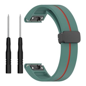 Garmin Fenix 7S / 6S / 5S Magnetiskt armband Svart spänne Tvåfärgad 20mm Silikonarmband - Olivgrön / Röd