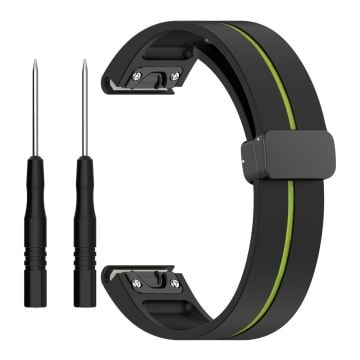 Garmin Fenix 7S / 6S / 5S Magnetiskt armband Svart spänne Tvåfärgad 20mm Silikonarmband - Svart / Grön