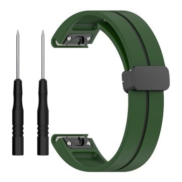 Garmin Fenix 7S / 6S / 5S Magnetiskt armband Svart spänne Tvåfärgad 20mm Silikonarmband - Militärgrön / Svart