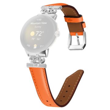 Armband med silverspänne Google Pixel Watch / Pixel Watch 2 Crown Rhinestone Decor Armband i äkta koskinnläder - Orange