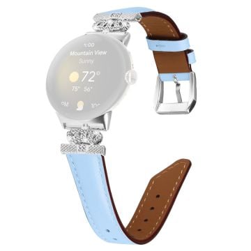 Armband med silverspänne Google Pixel Watch / Pixel Watch 2 Crown Rhinestone Decor Armband i äkta koskinnläder - Blå