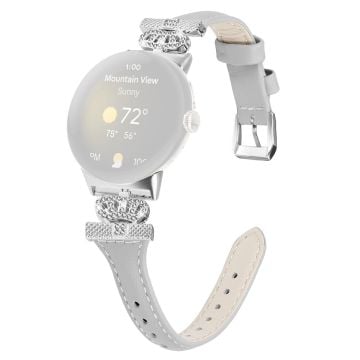 Google Pixel Watch / Watch 2 Silverspänne äkta koskinn läderband krona klockarmband - Grå