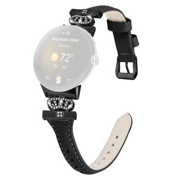 Google Pixel Watch / Watch 2 Svart klockarmband med spänne Krona Rhinestone Connector Armband - Svart