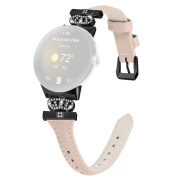 Google Pixel Watch / Watch 2 Svart klockarmband med spänne Krona Rhinestone Connector Armband - Aprikos