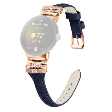 Google Pixel Watch / Pixel Watch 2 klockarmband med roséguldspänne i äkta koskinn - Mörkblå