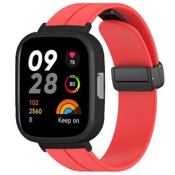 Xiaomi Redmi Watch 3 Klockarmband Svart Magnetiskt spänne Silikonarmband med klockfodral - Röd